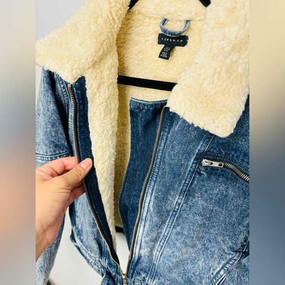 TOPSHOP Tibet Borg Denim Acid Washed Sherpa Lined Jacket - Picture 4 of 8